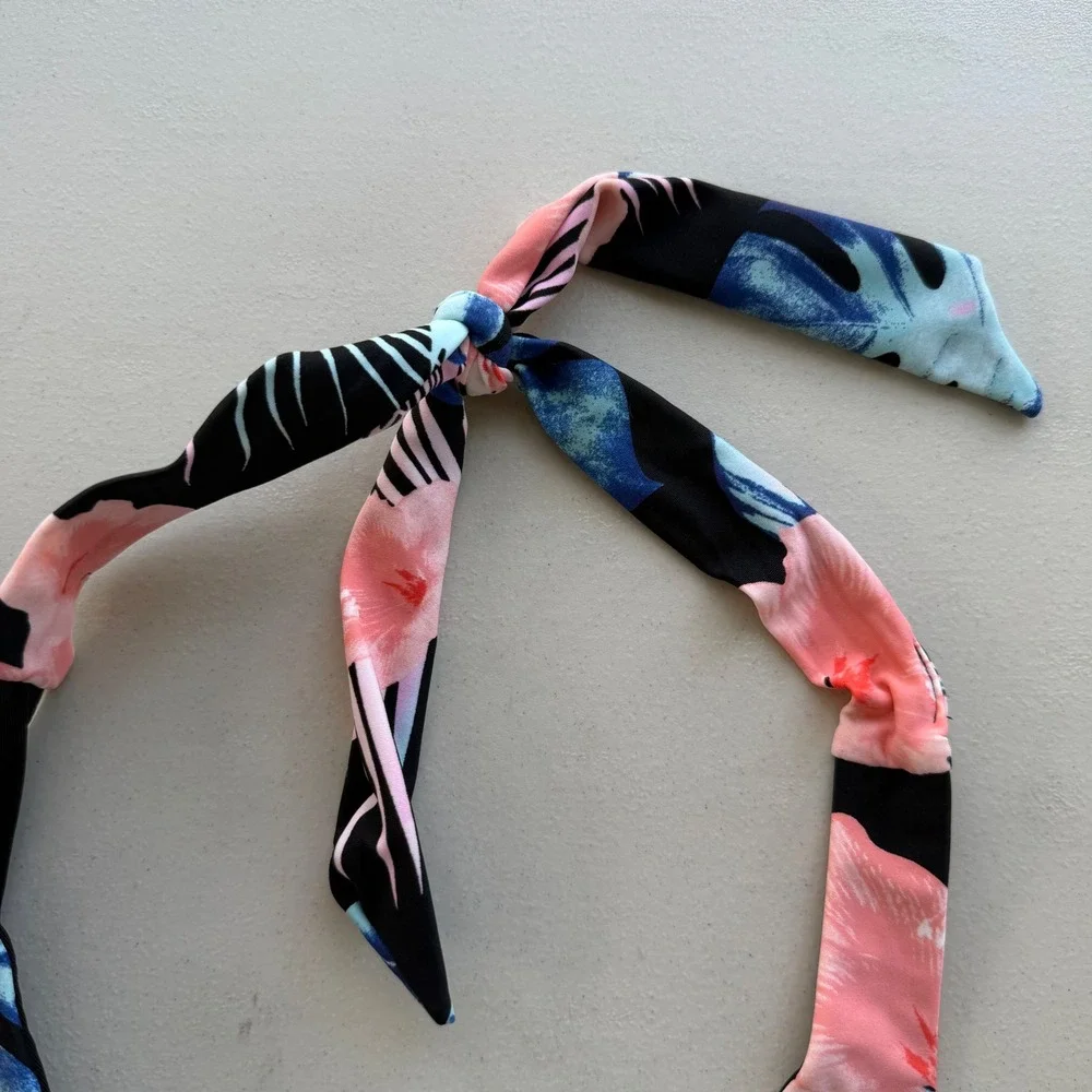 DKNY Women S Black Pink Blue Tropical Floral Halter One Piece Swimsuit Beach NWT - Picture 9 of 13